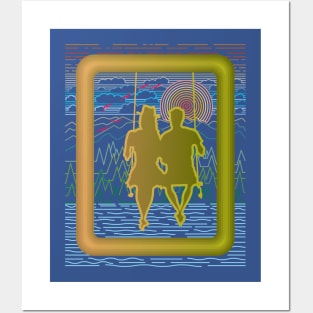 A pair of lovers who are playing on a swing on the edge of the lake Posters and Art